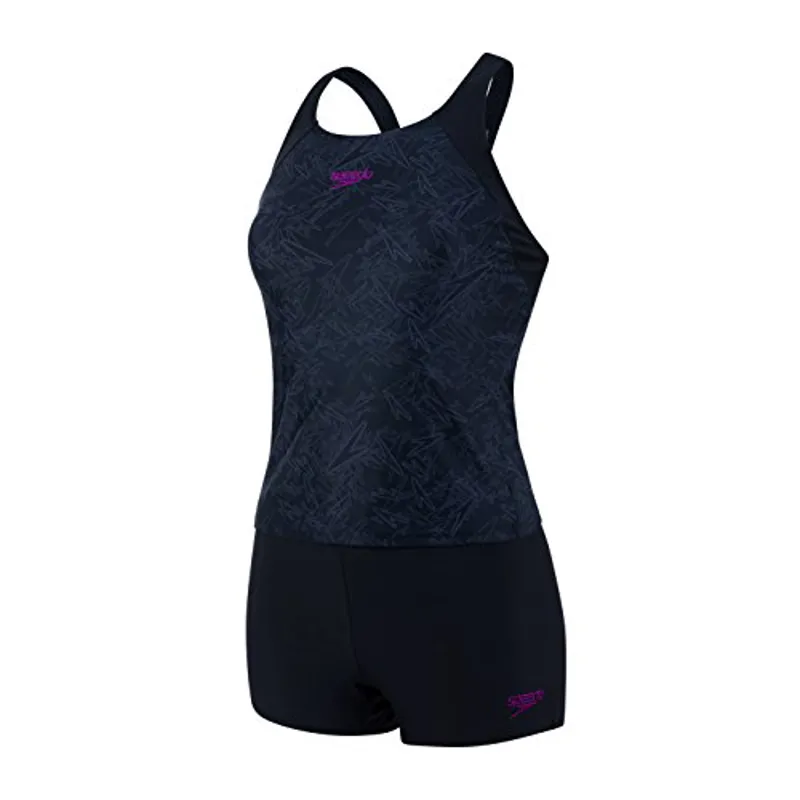 Speedo Women s Boom Allover Tankini Black Grey 32